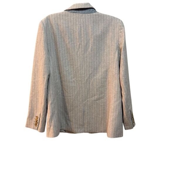 Ann Taylor Blazer Womens 12 Beige Pinstripe The Hutton Wool Blend Work Jacket - Picture 3 of 5